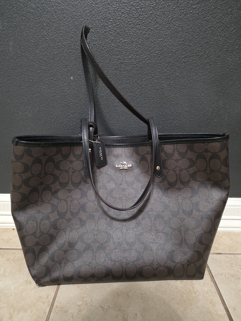 Coach Brown Signature Canvas Tote